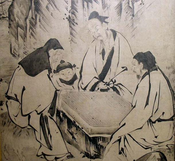 A screen painting depicting people of the Ming Dynasty playing Go, by Kanō Eitoku.