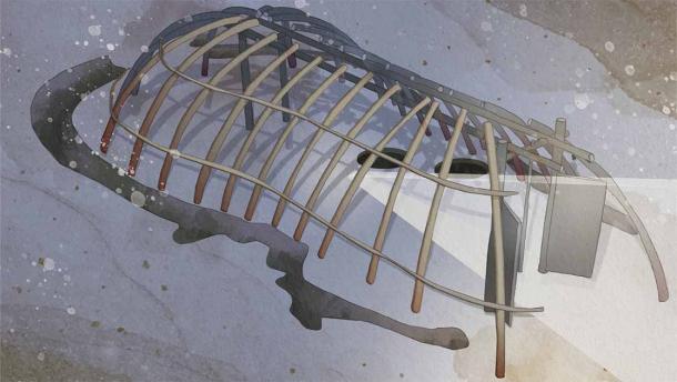 Reconstruction of the space at sunrise during the summer solstice with pit 69 intentionally off-centered, possibly to allow the passage of sunlight during the solstice, enabling an officiant to be illuminated. (Ludes et al./Science Advances)