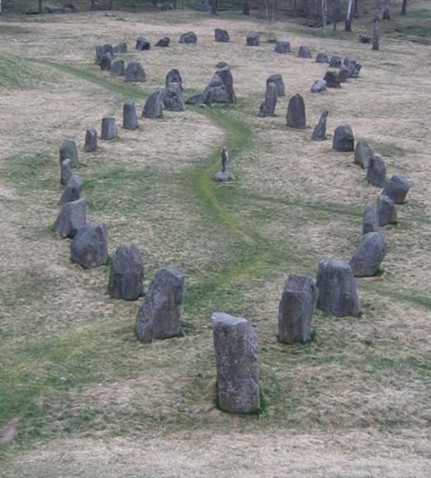 The stone ships at Anund's barrow in Sweden. 