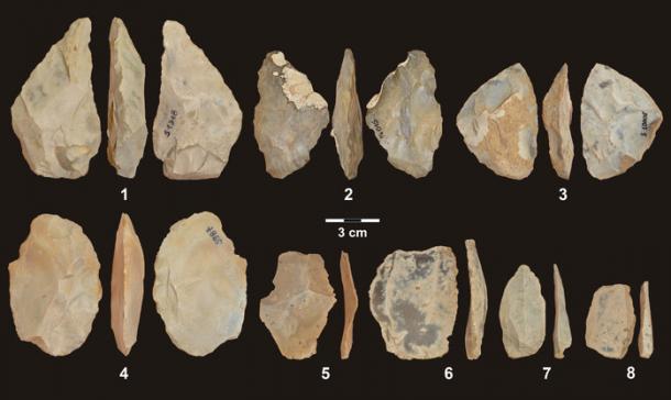 Stone tools found at Stajnia Cave in Poland. (Andrea Picin)