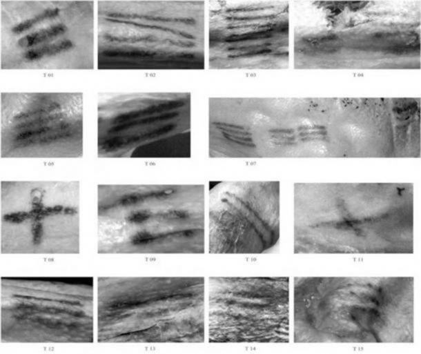 Some of the tattoos found on Ötzi, a 5,300-year-old iceman found in the Italian Alps in 1991. (Marco Samadelli)