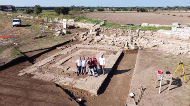 The temple recently found next to the ancient city walls of Paestum. (Paestum Velia Archaeological Park)