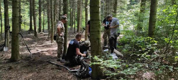 The Świętokrzyska Exploration Group at the site of the discovery. (Świętokrzyska Exploration Group)