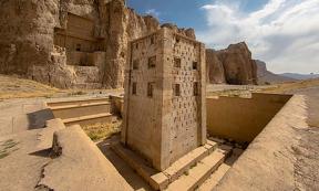 The Cube of Zoroaster at Naqsh-e Rustam - an ancient necropolis located in Fars Province, Iran, with a group of ancient Iranian rock reliefs cut into the cliff, from both the Achaemenid and Sassanid periods.