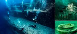 Divers studying various underwater discoveries.  Source: nudiblue /Adobe Stock / ShashiBellamkon/flickr / University of Athens
