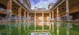 Roman Baths in Bath, England. The house is a well-preserved Roman site for public bathing. 